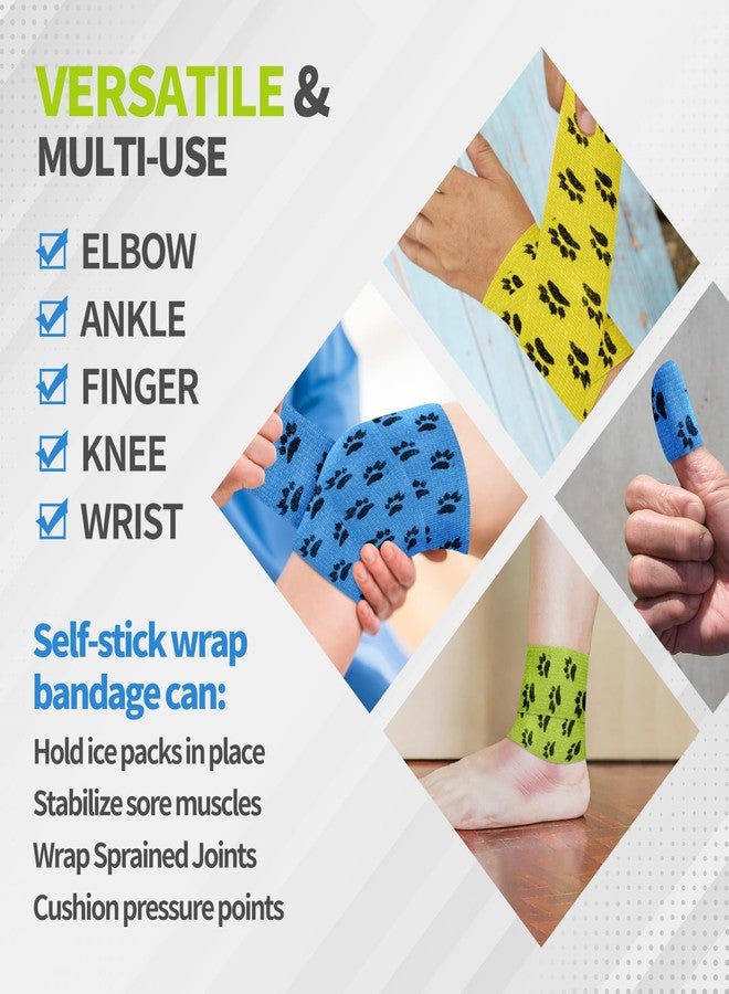 Kreyfer 6 Roll 2 Inch x 5 Yards Paw Print Pet Vet Wrap for Dogs Cats, Cohesive Bandages in Bulk, Colorful Non-Woven Self Adhesive Bandages Wrap Roll for Pet Animals Wound Care, Ankle Sprains and Swelling - Image 3